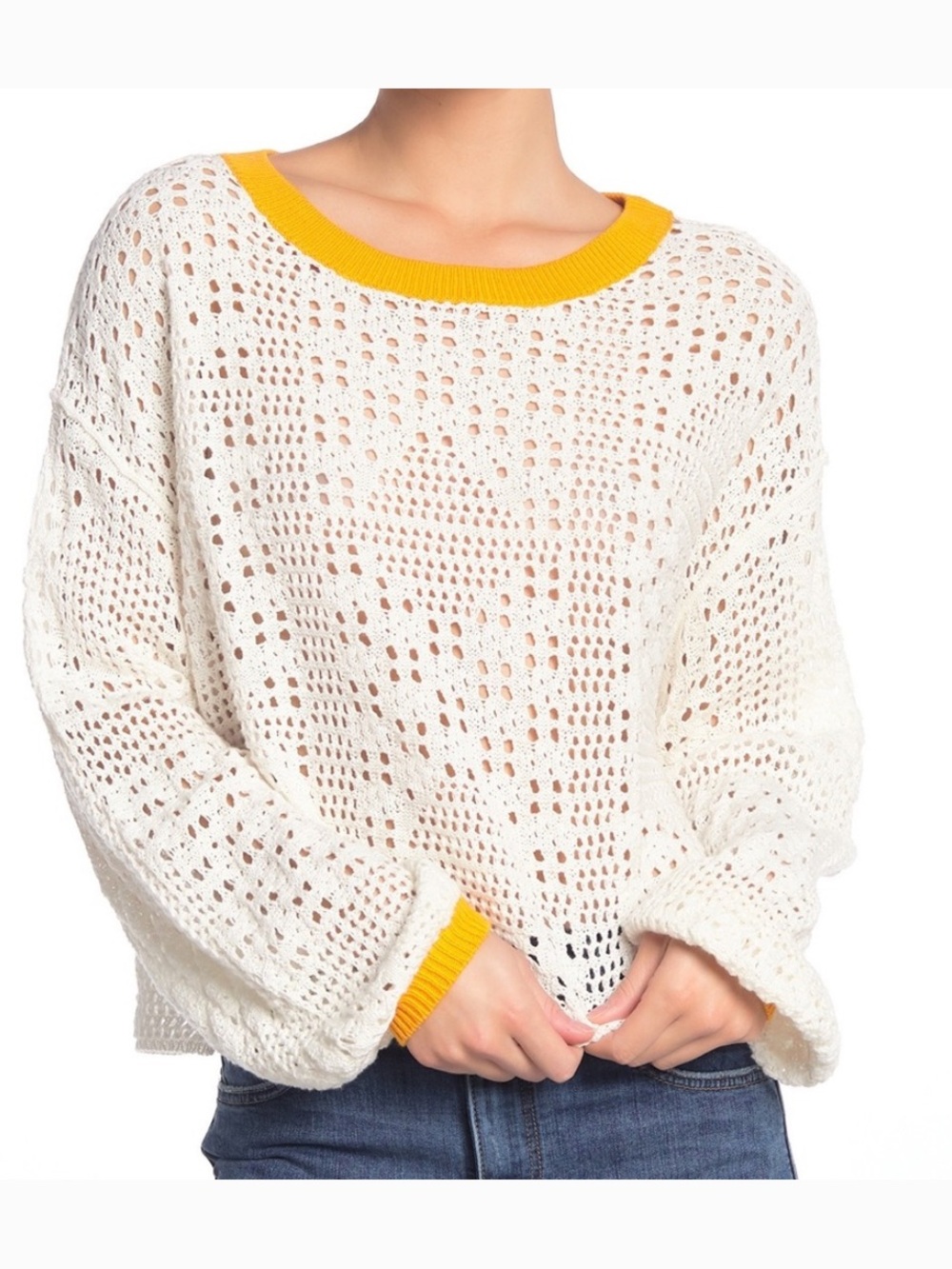 Free People Home Run Cotton Crochet Sweater